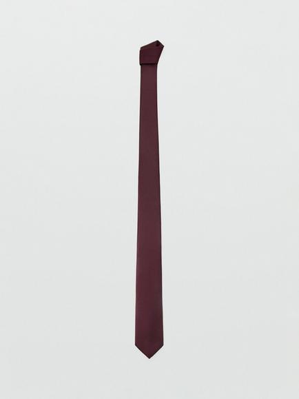 Mango Plain Tie, Black, Bordeaux