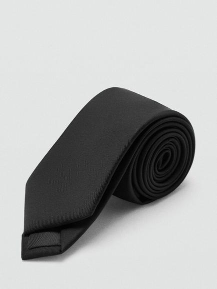 Mango Plain Tie, Black - view 2, Black