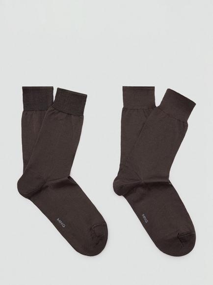 Mango Cotton Crew Socks, Pack of 2, Brown, Brown