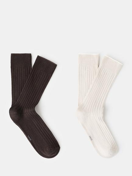 Mango Cotton Rich Crew Socks, Pack of 2, Navy/Grey, Brown/Cream