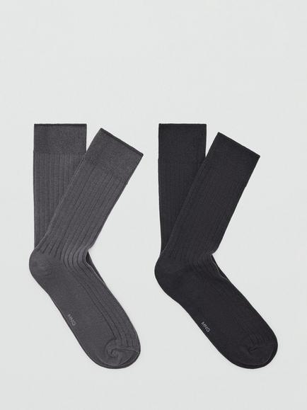Mango Cotton Rich Crew Socks, Pack of 2, Navy/Grey, Navy/Grey