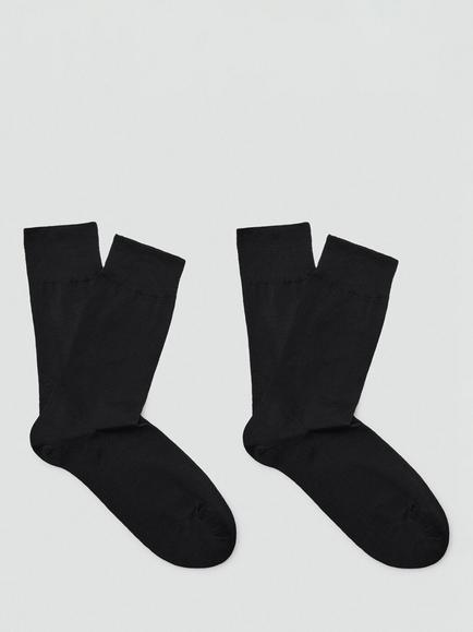 Mango Cotton Ankle Socks, Pack of 2, Black, Black