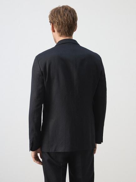 Mango Linen Slim Fit Tailored Blazer, Navy - view 2, Navy