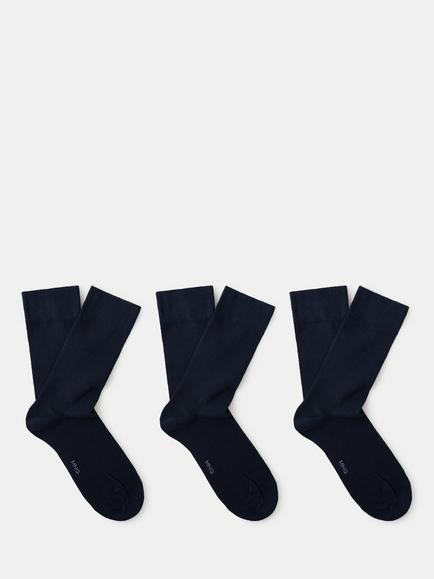 Mango Cotton Rich Crew Socks, Pack of 3, Black, Navy
