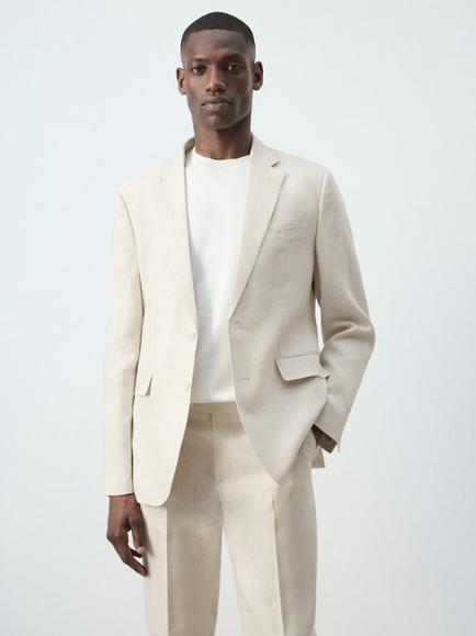 Mango Linen Slim Fit Blazer, Raw, Raw