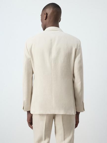 Mango Linen Slim Fit Blazer, Raw - view 2, Raw