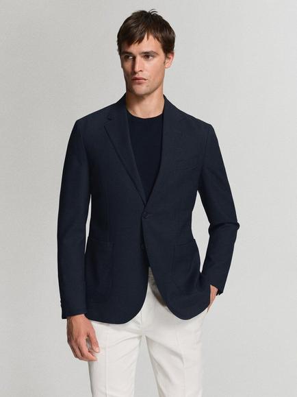 Mango Slim Fit Single Breasted Blazer, Navy, Navy