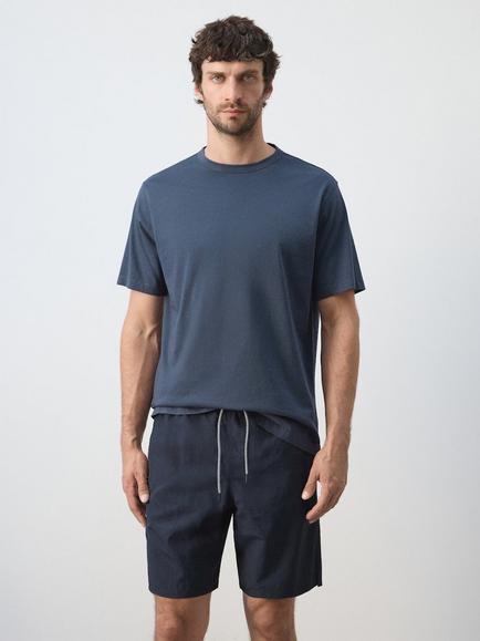 Mango Cotton Crew-Neck T-Shirt, Navy, Navy