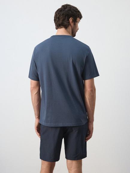 Mango Cotton Crew-Neck T-Shirt, Navy - view 2, Navy