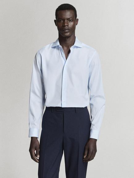 Mango Slim Fit Cotton Shirt, Sky Blue