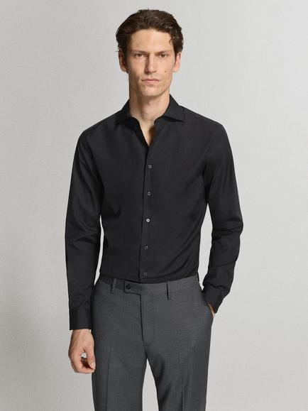 Mango Slim Fit Cotton Shirt, Black, Black