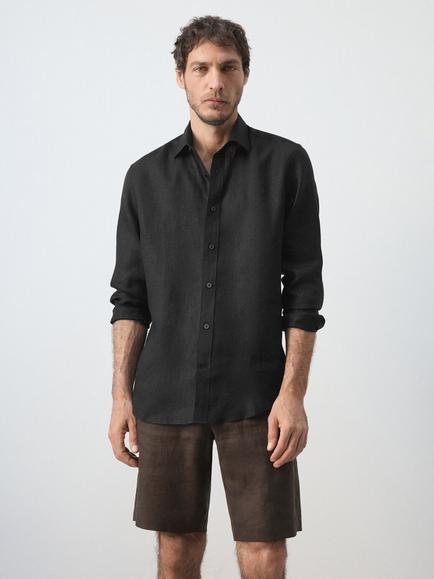 Mango Linen Shirt, Black, Black