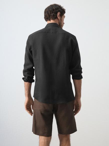 Mango Linen Shirt, Black - view 2, Black