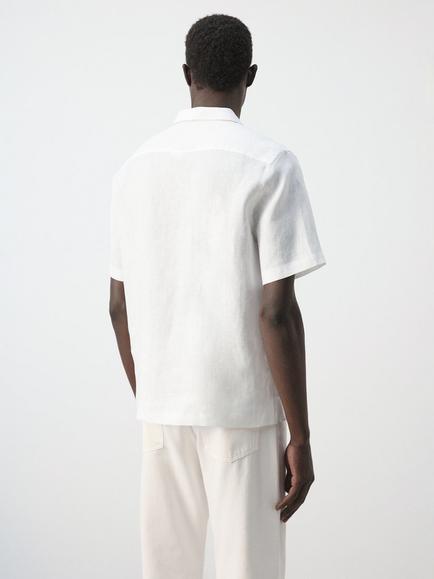 Mango Linen Camp Collar Short Sleeve Shirt - view 2, White
