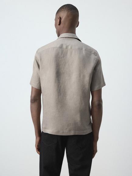 Mango Linen Camp Collar Short Sleeve Shirt - view 2, Taupe