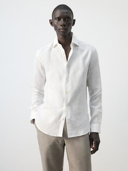 Mango Linen Long Sleeve Shirt, White