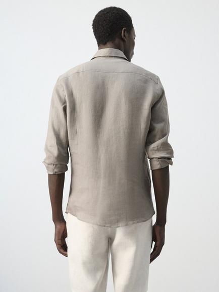 Mango Linen Long Sleeve Shirt - view 2, Taupe