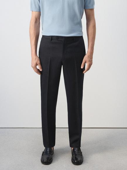 Mango Linen Trousers, Navy, Navy