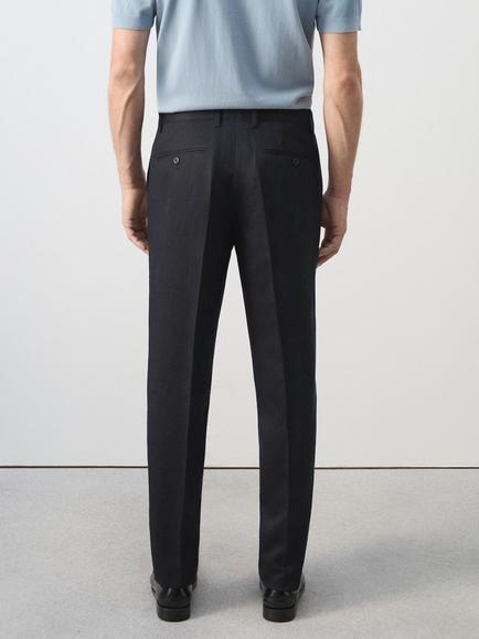 Mango Linen Trousers, Navy - view 2, Navy