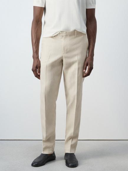 Mango Linen Trousers, Raw, Raw