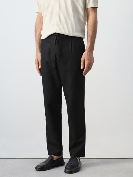 Mango Cotton Blend Slim Fit Trousers, Black, Black