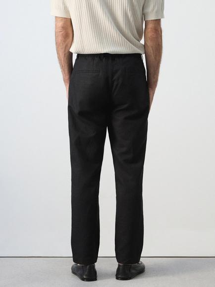 Mango Cotton Blend Slim Fit Trousers, Black - view 2, Black