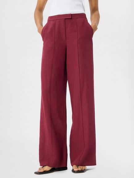 Whistles Full Length Pintuck Trousers, Burgundy - view 2, Burgundy