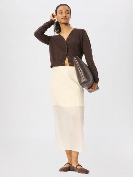 Whistles Linen V-Neck Cardigan, Chocolate, Chocolate