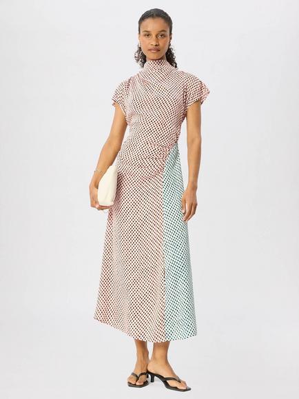 Whistles Graphic Check Cowl Neck Midi Dress, Pink/Multi, Pink/Multi