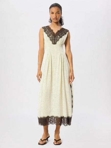 Whistles Lace V-Neck Spot Midi Dress, Yellow/Multi - view 2, Yellow/Multi