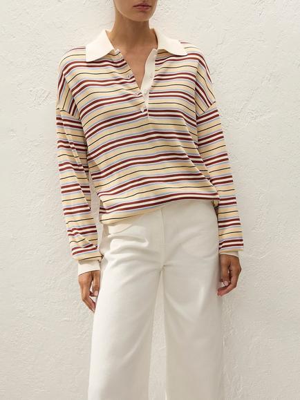 FAITHFULL Harlow Oversized Striped Polo Shirt, Multi, Yellow