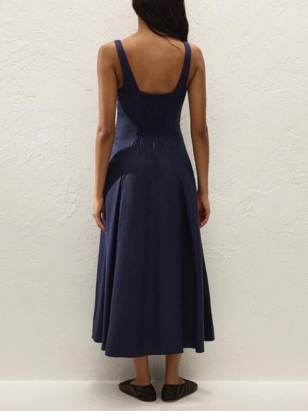 FAITHFULL Adalee Sleeveless V-Neck Linen Midi Dress, Navy - view 2, Navy