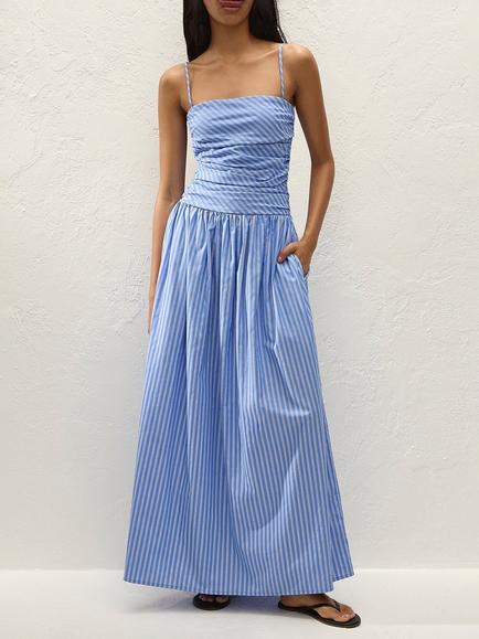 FAITHFULL Sleeveless Striped Cotton Maxi Dress, Blue/White, Blue/White