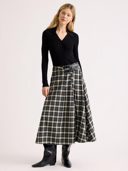 Albaray Check Print Kilt, Black, Black