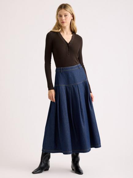 Albaray Denim Pleated Skirt, Indigo, Indigo