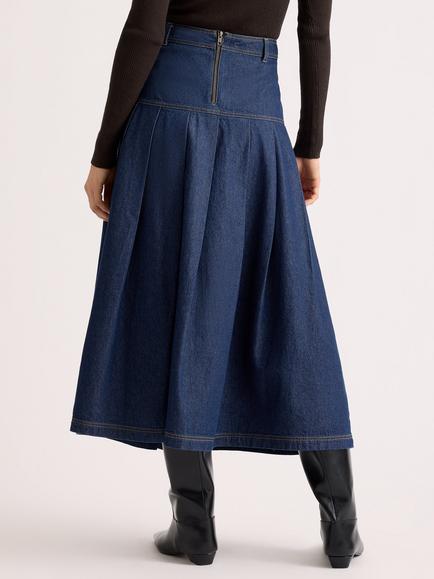 Albaray Denim Pleated Skirt, Indigo - view 2, Indigo