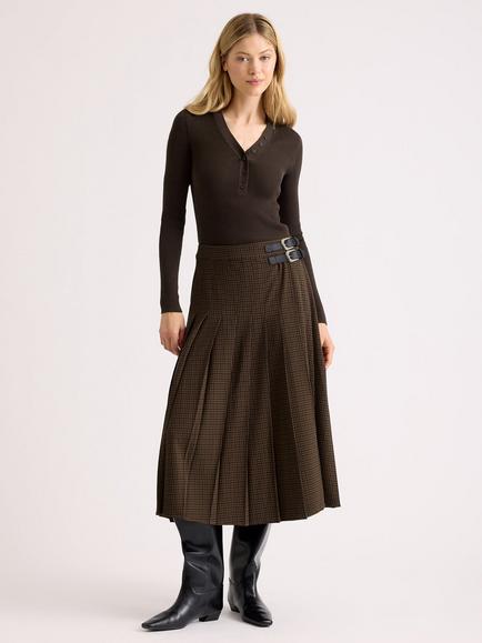 Albaray Mini Gingham Kilt, Brown, Brown