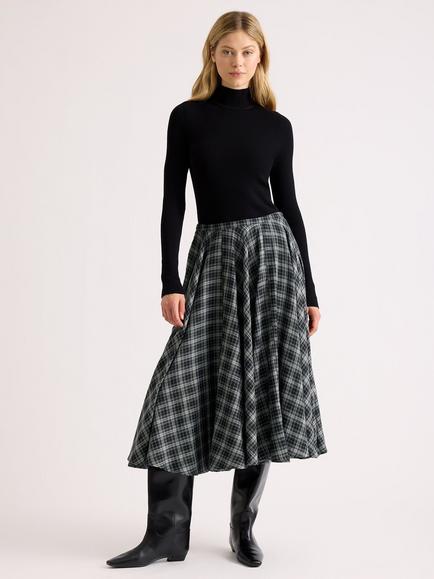 Albaray Plaid Check Full Skirt, Grey, Grey