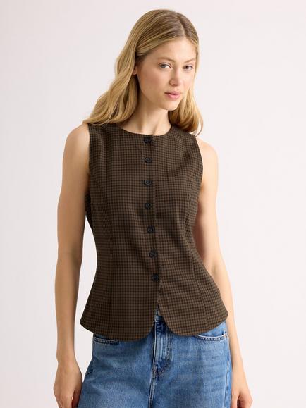 Albaray Gingham Waistcoat, Chocolate, Chocolate