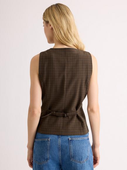Albaray Gingham Waistcoat, Chocolate - view 2, Chocolate