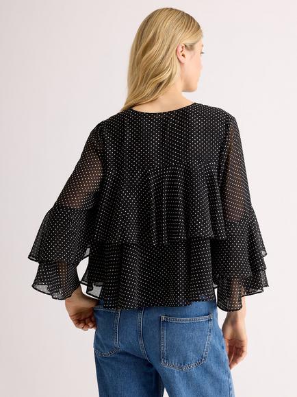 Albaray Chiffon Spot Print Ruffle Top, Black - view 2, Black