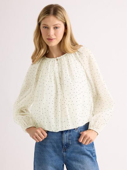 Albaray Flocked Spot Print Bubble Hem Top, Cream, Cream