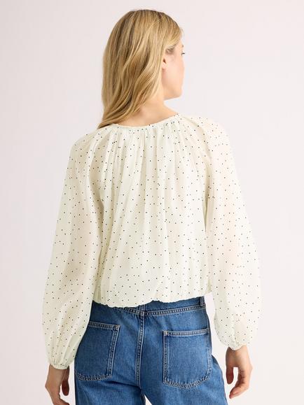 Albaray Flocked Spot Print Bubble Hem Top, Cream - view 2, Cream