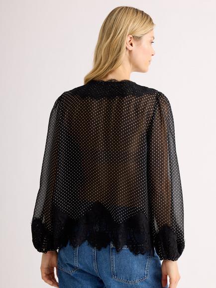 Albaray Lace Trim Chiffon Spot Print Blouse, Black - view 2, Black