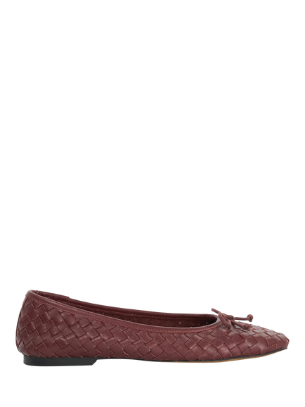 Dune London Heat Wide Fit Woven Leather Ballerina Pumps, Burgundy, Burgundy