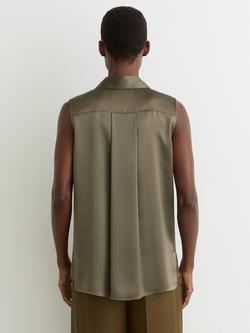 Reiss Amelia Sleeveless Silk Shirt, Khaki Green - view 2, Khaki Green