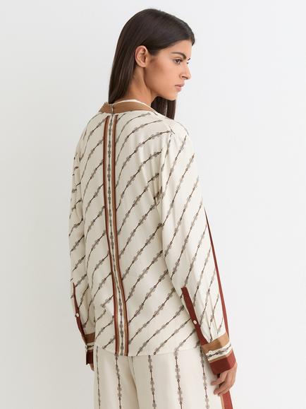 Reiss Lydia Linear Printed Long Sleeve Shirt, Ivory - view 2, Ivory