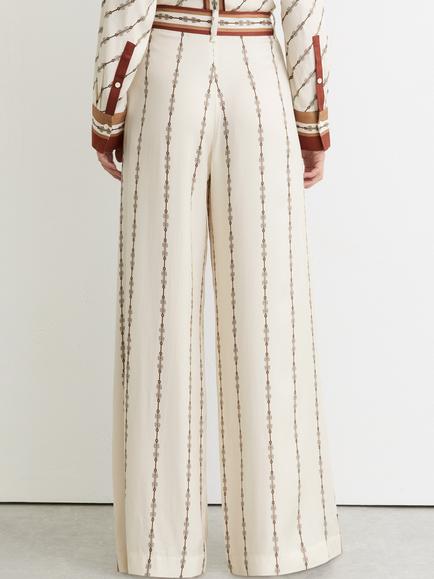 Reiss Lydia Linear Printed Wide Leg Trousers, Ivory - view 2, Ivory