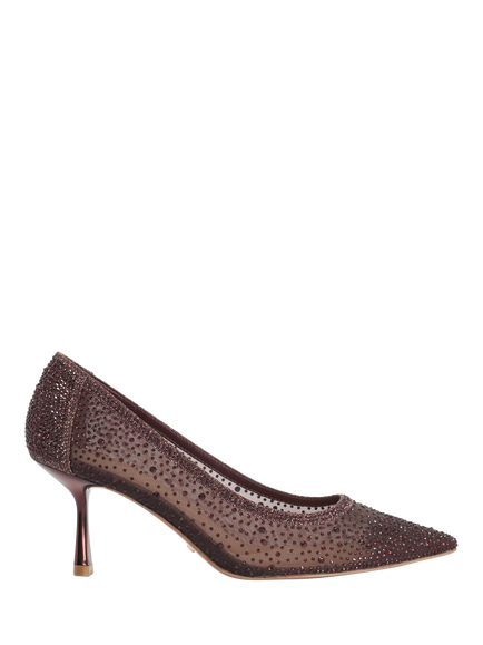 Dune London Brivelle Mesh Hotfix Court Shoes, Burgundy, Burgundy