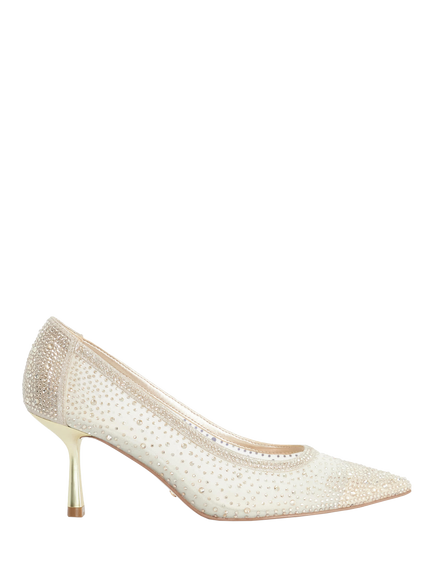 Dune London Brivelle Mesh Hotfix Court Shoes, Gold, Gold